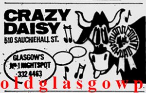 Image of an advert for Crazy Daisy 510 Sauchiehall Street 1972
