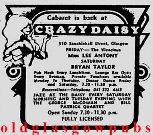 Image of an advert for Crazy Daisy 510 Sauchiehall Street 1972