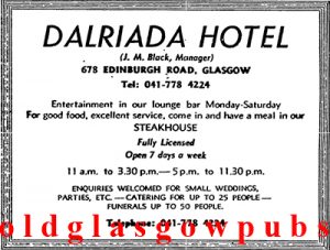 Advert for the Dalriada Bar Edinburgh Road 1976